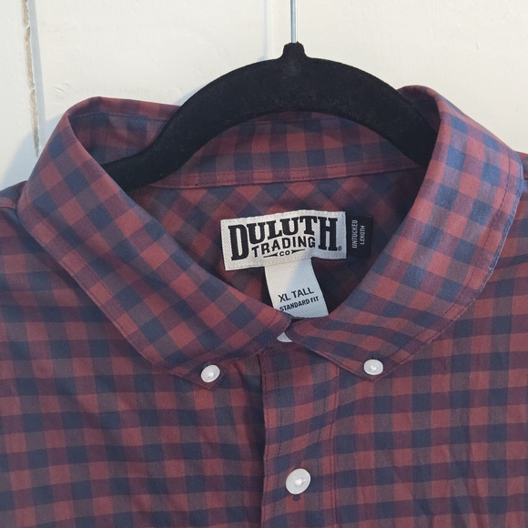 Duluth Trading Shirt Mens XL Tall, Red Blue Plaid Flannel, Button Down Untucked - Picture 4 of 14